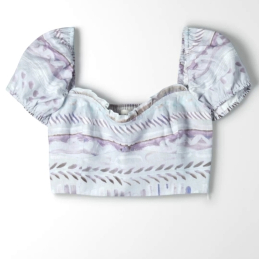 Lilac Off Shoulder Linen Babydoll Crop Top ARITZIA Wilfred